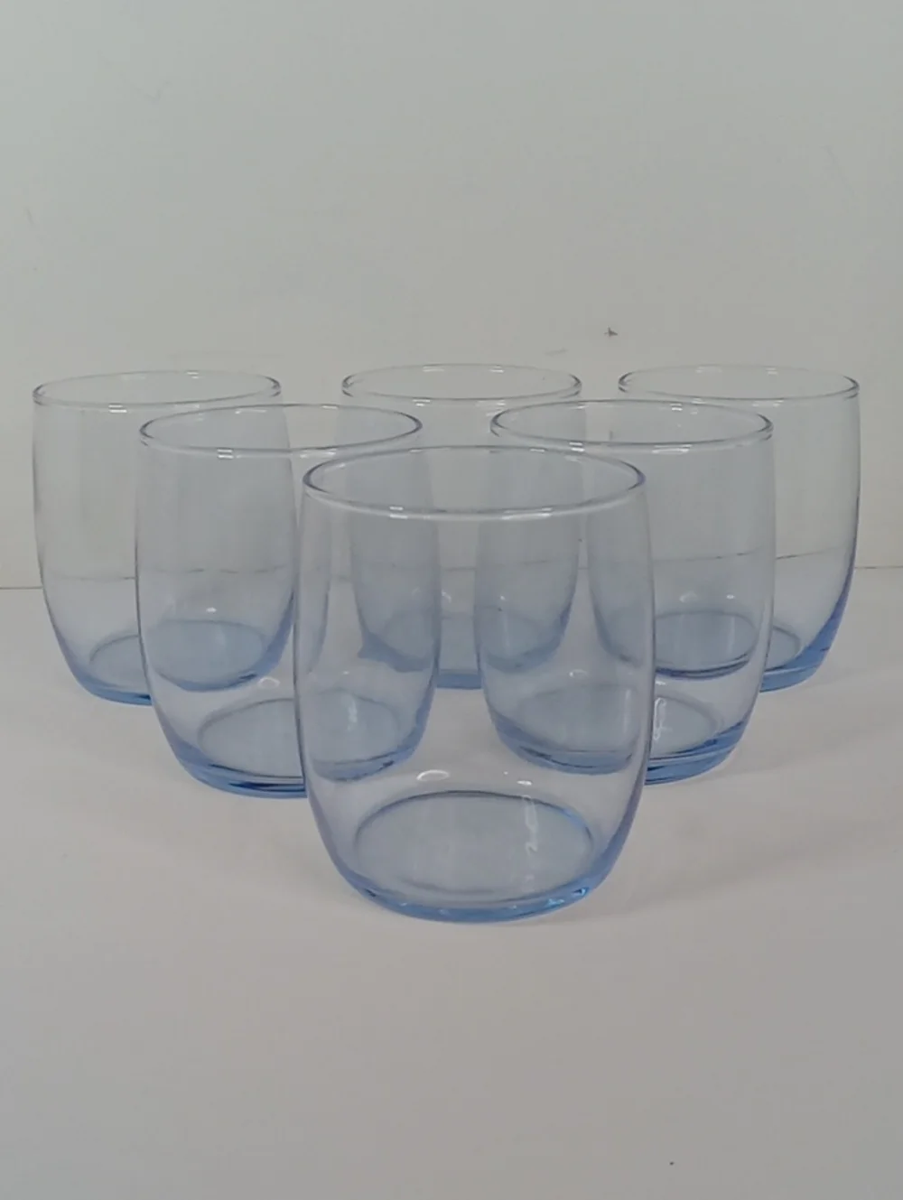 Vintage Libbey Set of 6 Misty Blue Curved Water Drinking Glasses